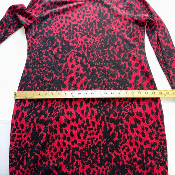 Michael Michael Kors Dress Women’s XL Red Black Animal Print Long Sleeve - Picture 13 of 15